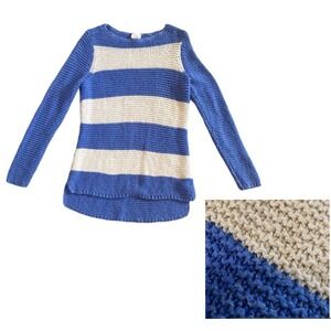 Chicos Womens Blue White & Metallic Gold Waffle Knit Pullover Sweater Size S